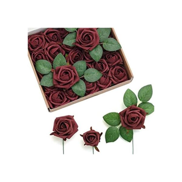 Lings Moment Flores artificiales brotes de rosa borgoña_1