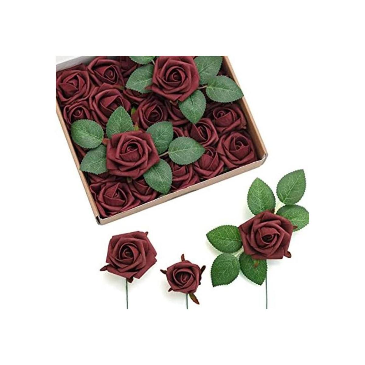Lings Moment Flores artificiales brotes de rosa borgoña
