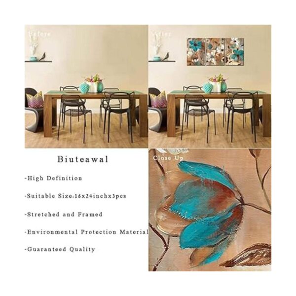 Biuteawal Pintura abstracta de flores sobre lienzo arte_6