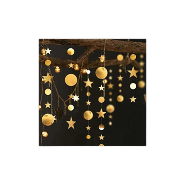 Guirnalda de fiesta de estrellas pequeñas doradas con