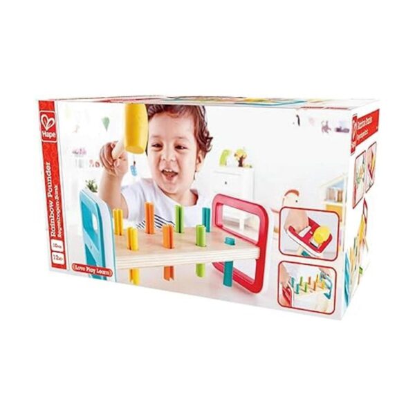 Hape Rainbow Pounder Banco de madera con martillo azul_2