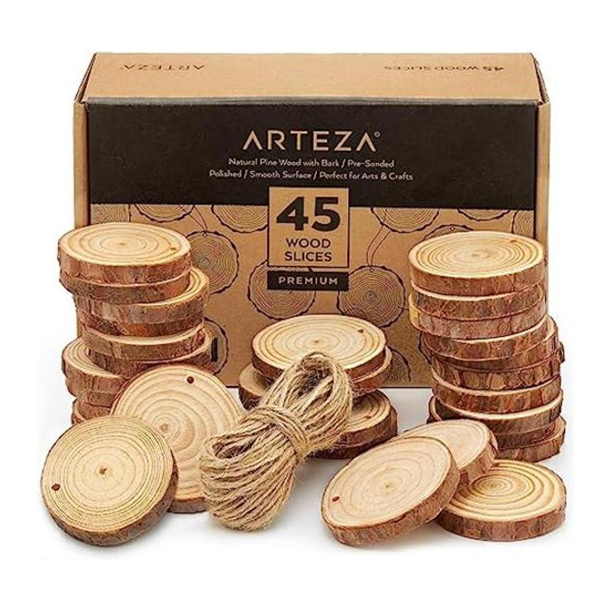 Arteza Rebanadas de madera 45 piezas con corteza de pino