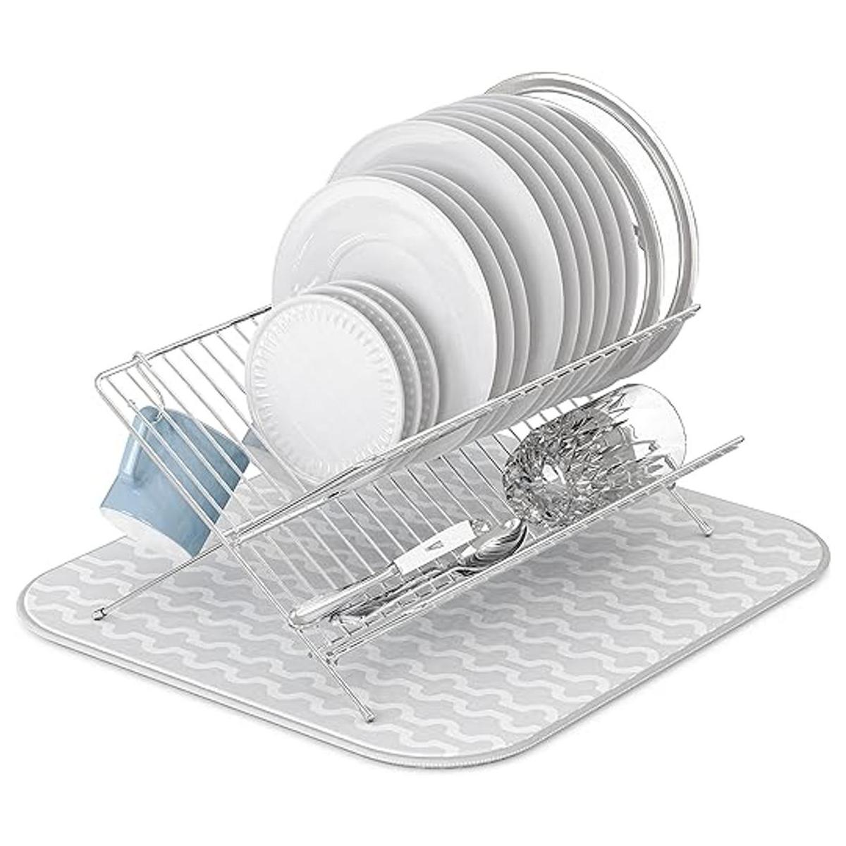 Simple Houseware Escurridor de platos plegable con tapete