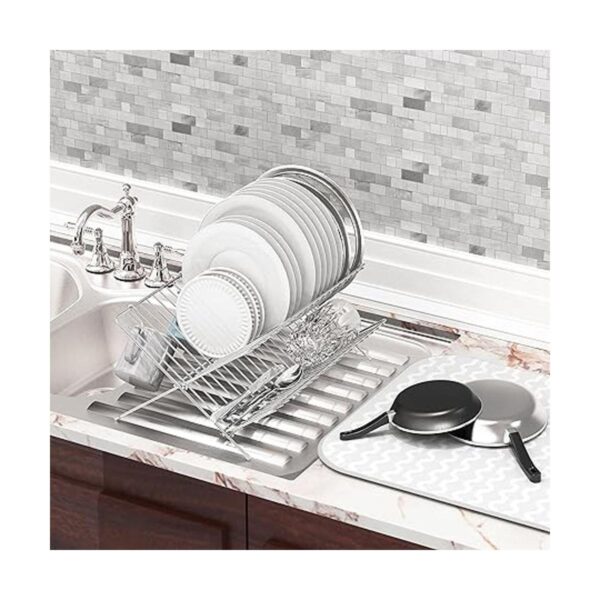 Simple Houseware Escurridor de platos plegable con tapete_3