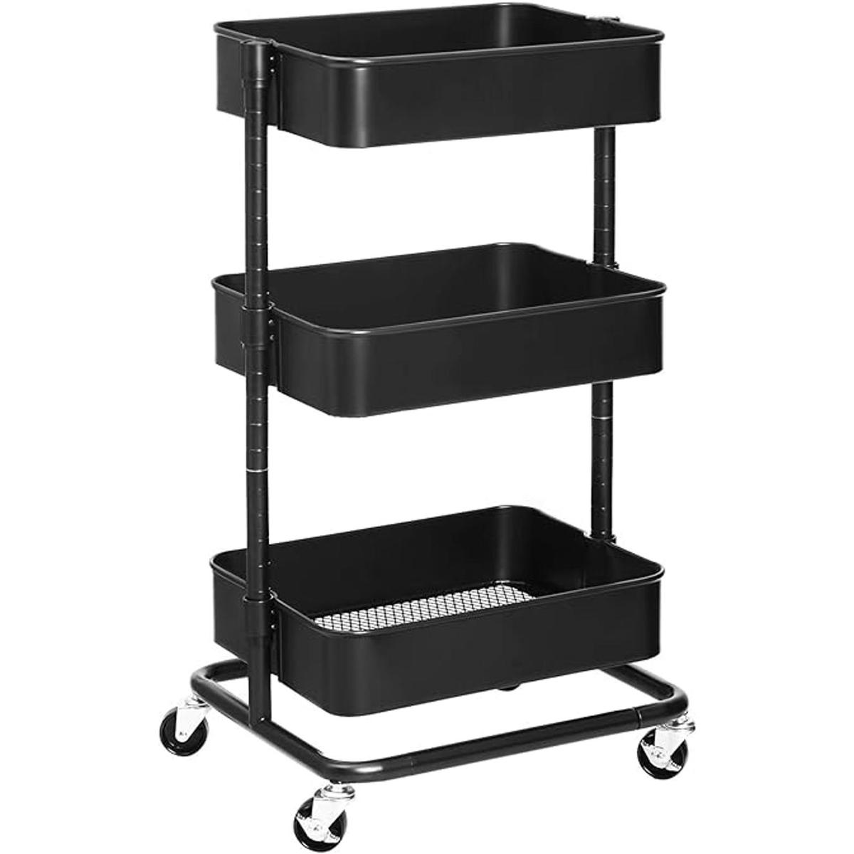 SONGMICS Carrito de metal de 3 niveles carrito de