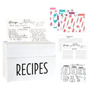 Outshine Caja de recetas grande de madera blanca con_1