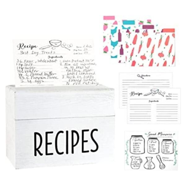 Outshine Caja de recetas grande de madera blanca con_1