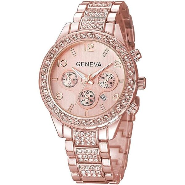 Reloj unisex de lujo de cristal de cuarzo calendario oro_1