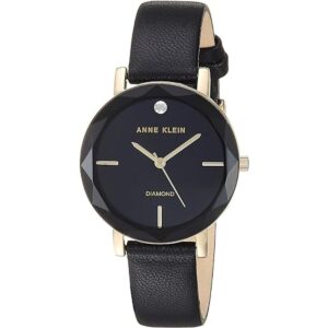 Anne Klein Reloj con correa de cuero negro y esfera de_1