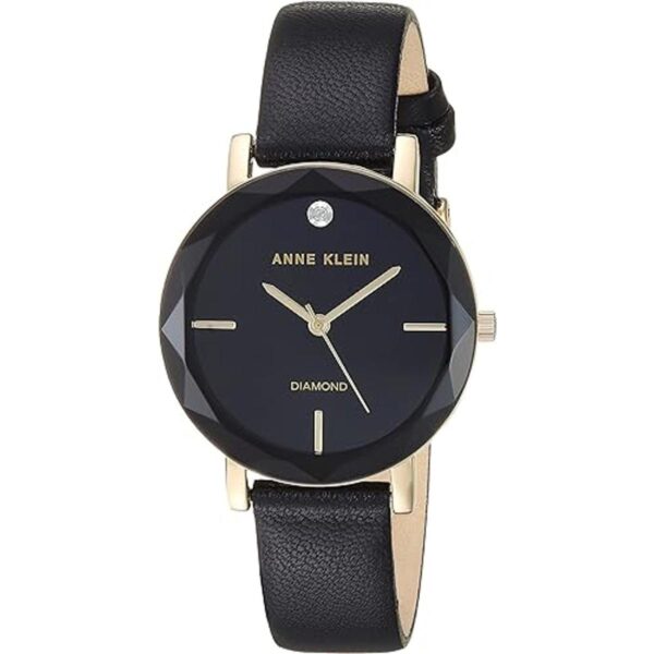 Anne Klein Reloj con correa de cuero negro y esfera de_1