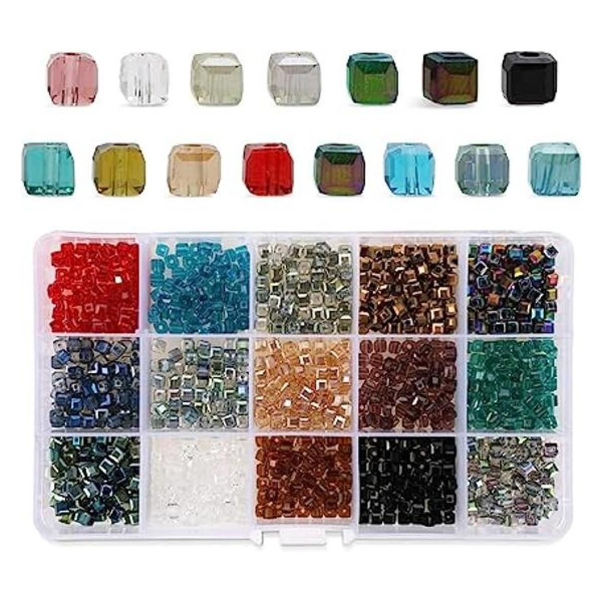 PHOGARY 1000 cuentas de cristal en forma de cubo cuentas