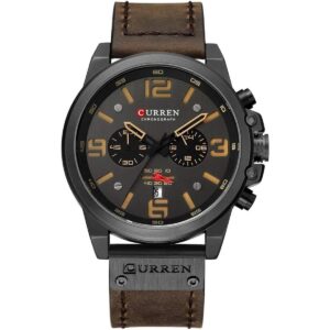 Reloj de acero inoxidable con correa de cuero estilo_1