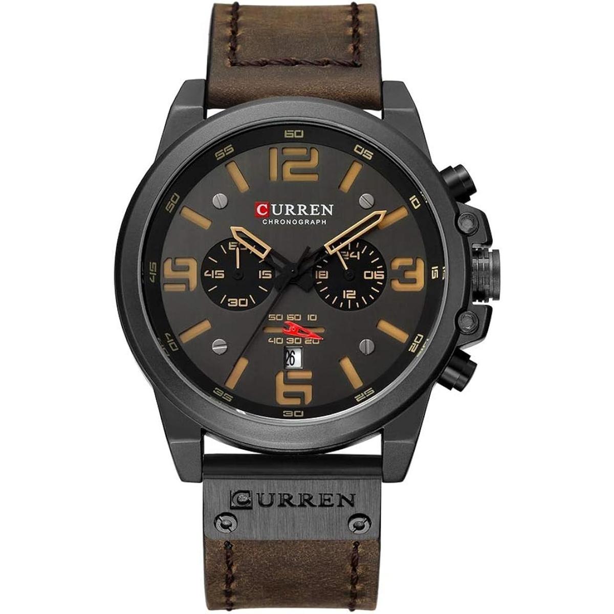 Reloj de acero inoxidable con correa de cuero estilo