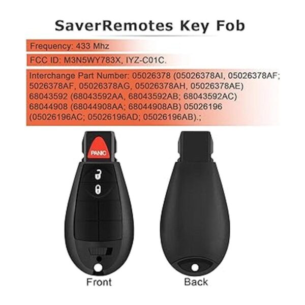 SaverRemotes Llavero de 3 botones compatible con Dodge_2