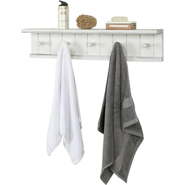 MyGift Estante de baño flotante de madera blanca con 5