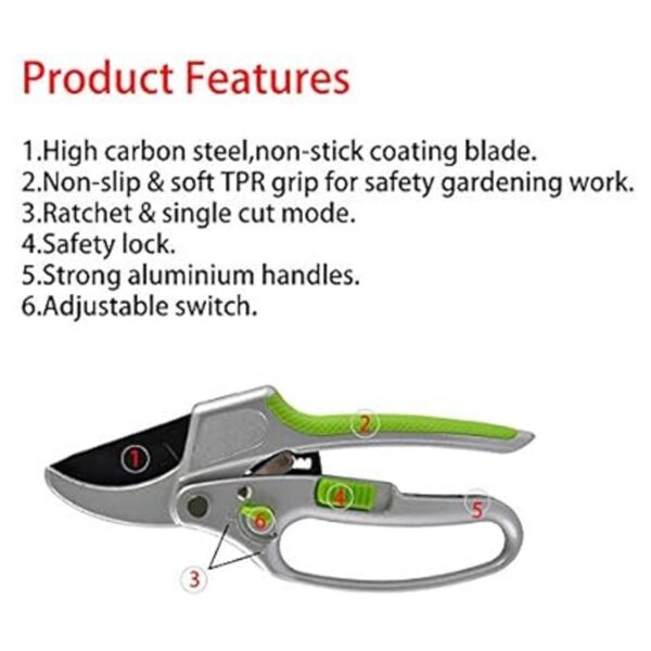 Garden Guru Tijeras de podar de trinquete 2 en 1 para