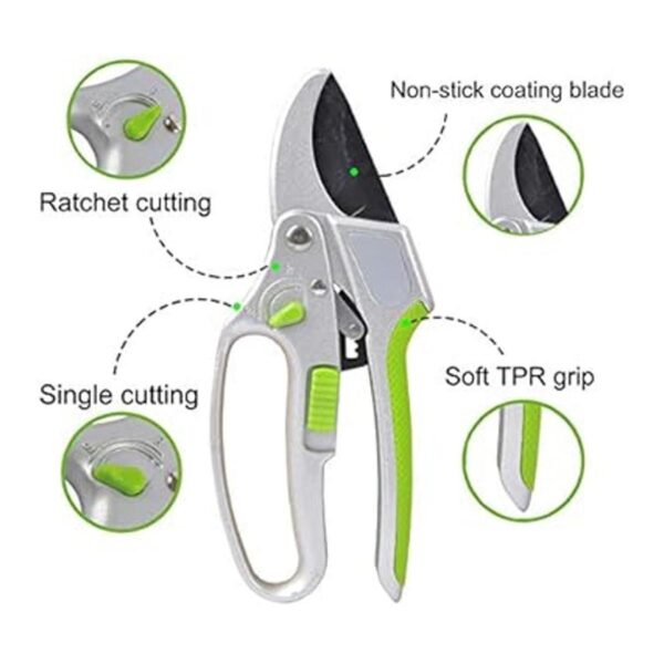 Garden Guru Tijeras de podar de trinquete 2 en 1 para