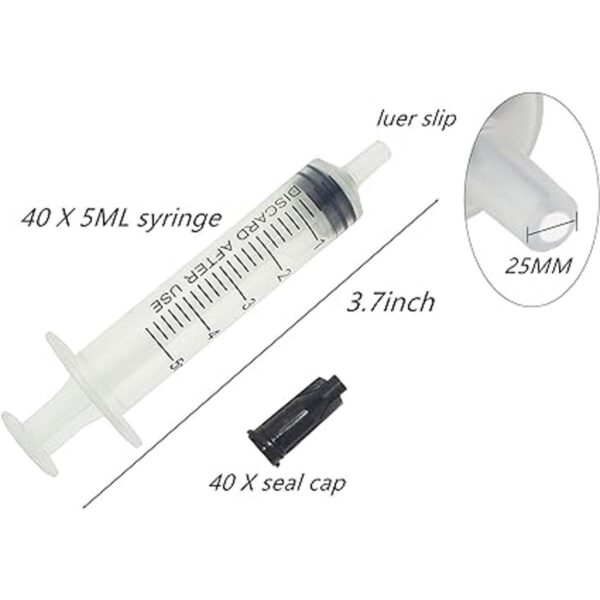 Paquete de 40 jeringas de plástico Luer Slip de 0.2 fl oz
