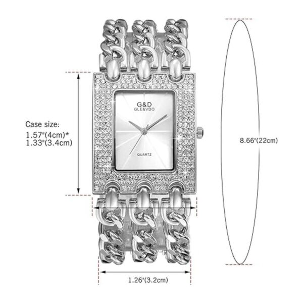 Reloj de pulsera con diamantes de imitación plateados y_3