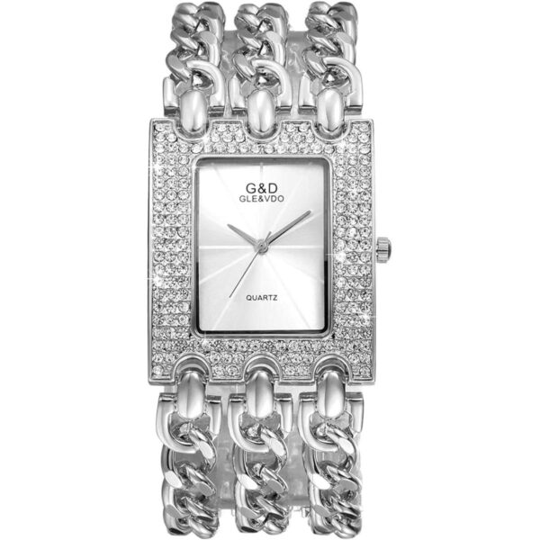 Reloj de pulsera con diamantes de imitación plateados y_1