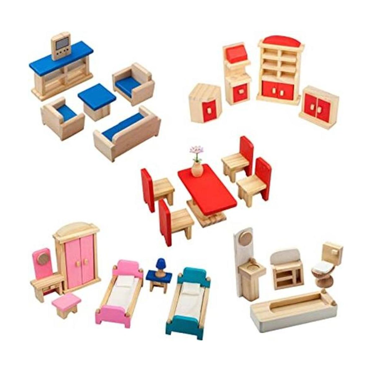 Giragaer Juego de 5 muebles de casa de muñecas de madera