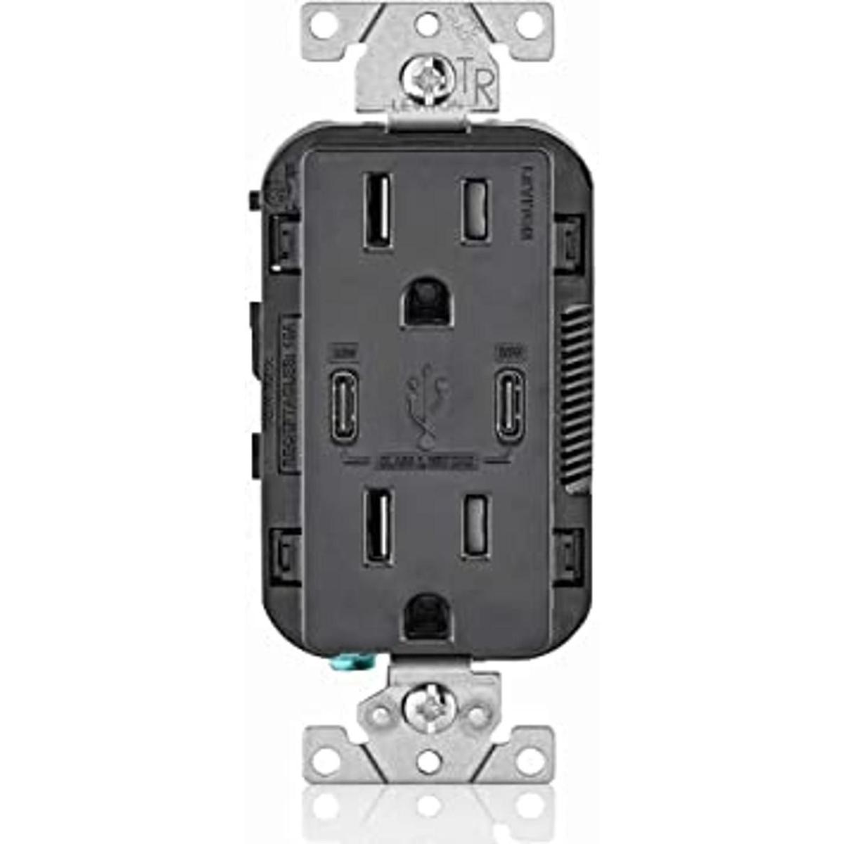 Tomacorriente doble Leviton T5635E para pared con cargador