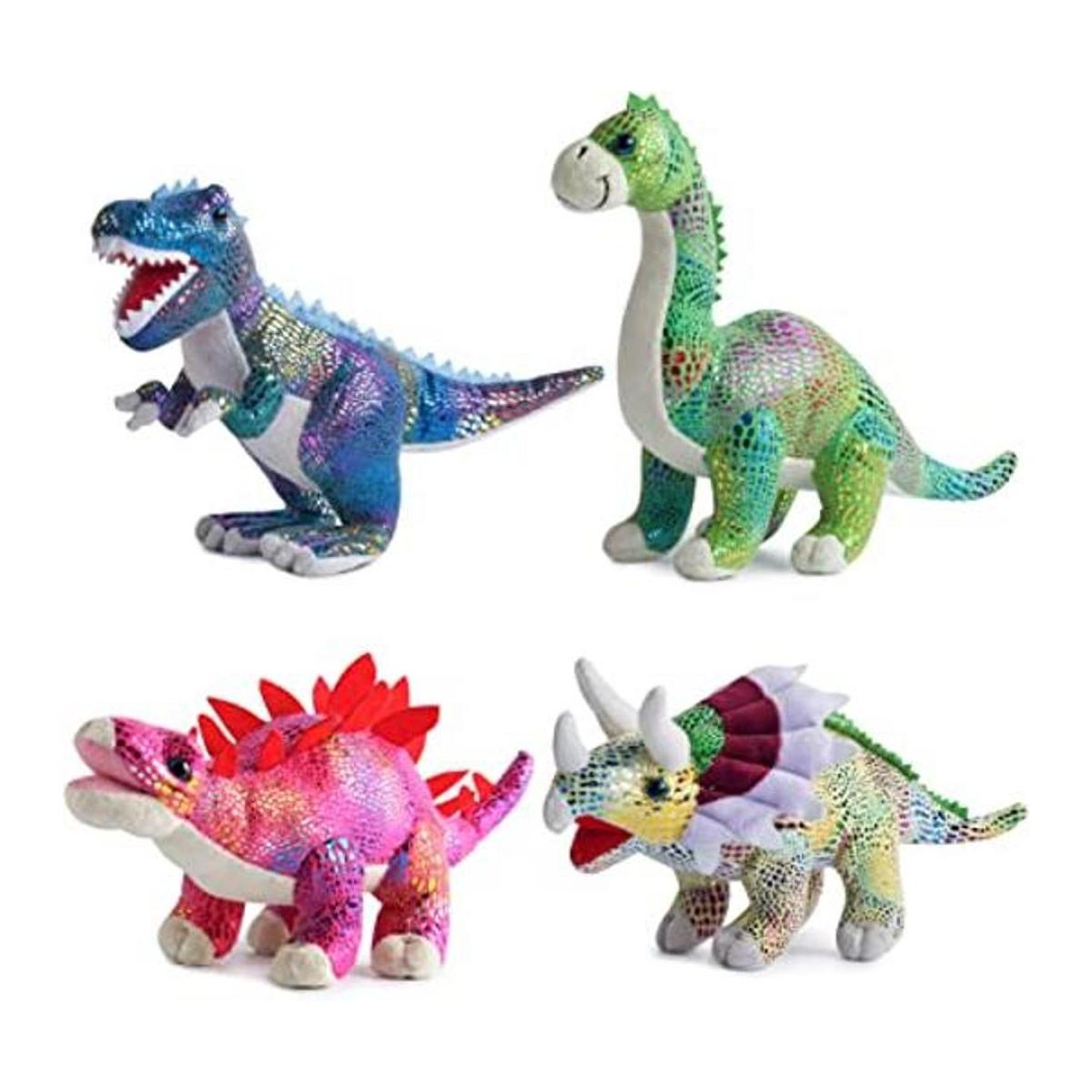 Juego de 4 juguetes de dinosaurio de peluche para niños y