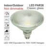 Reflector de vidrio PAR38 blanco cálido LED bombilla