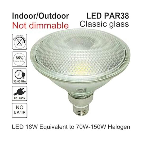 Reflector de vidrio PAR38 blanco cálido LED bombilla