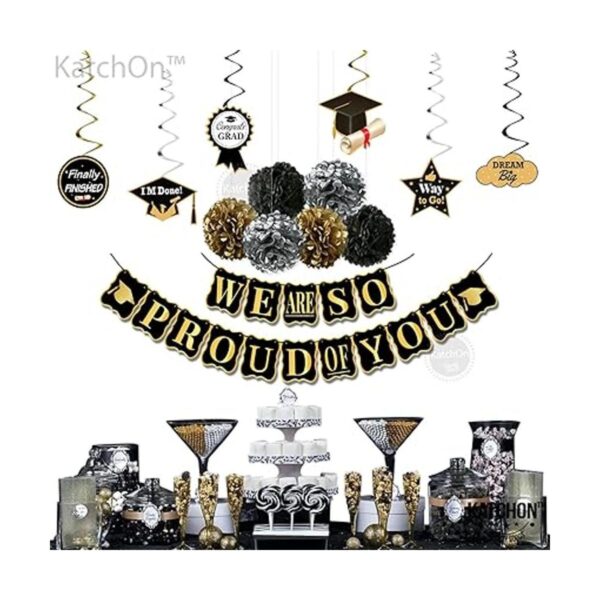 Decoraciones de fiesta de graduación en negro y dorado_2