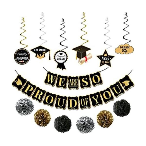 Decoraciones de fiesta de graduación en negro y dorado_1
