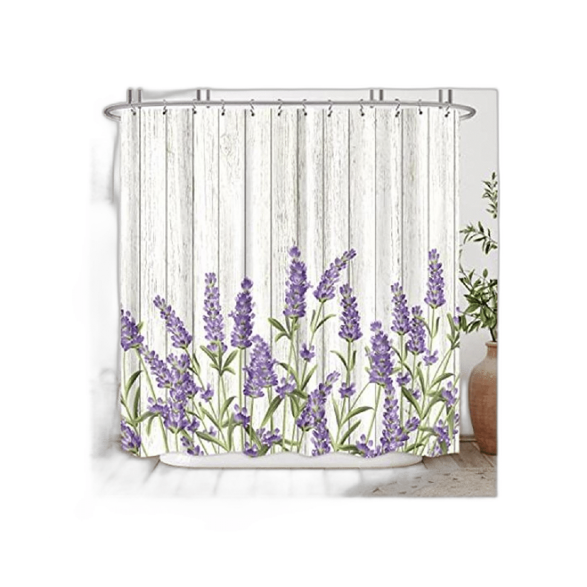 Riyidecor Cortina de ducha de madera lavanda lila flores