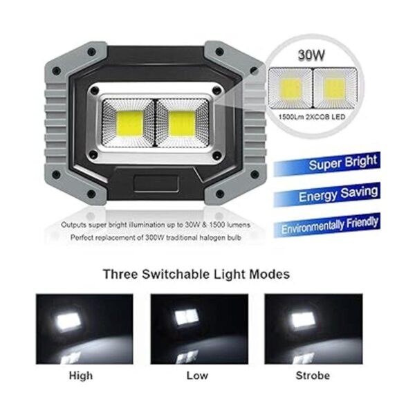 FOSFIS Luz de trabajo recargable 30 W 1500 lúmenes