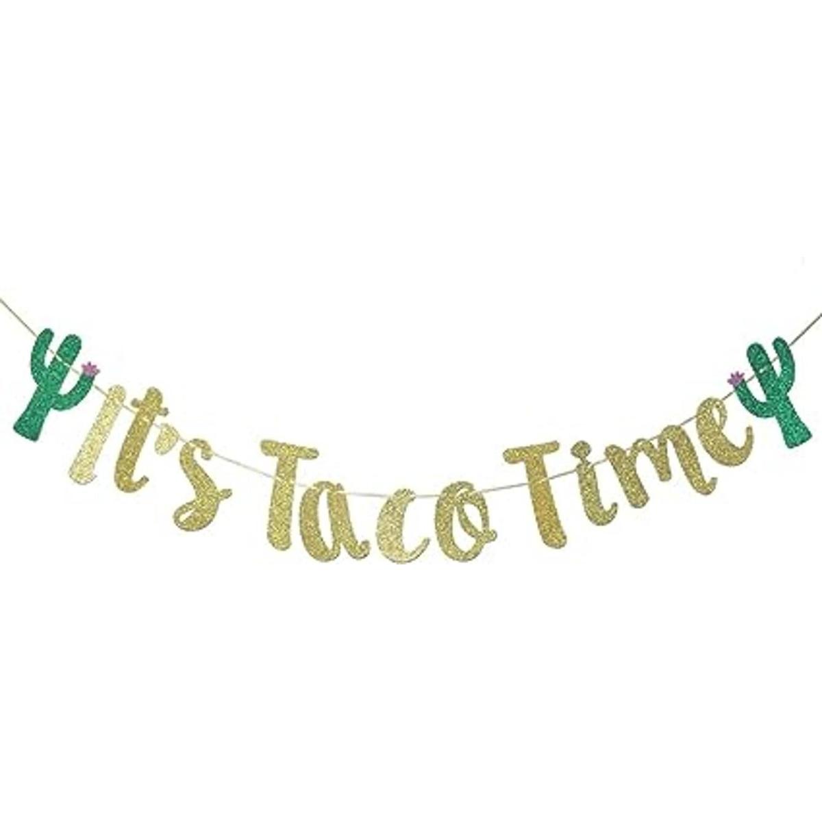 Its Taco Time Banner Banderines para fiesta de