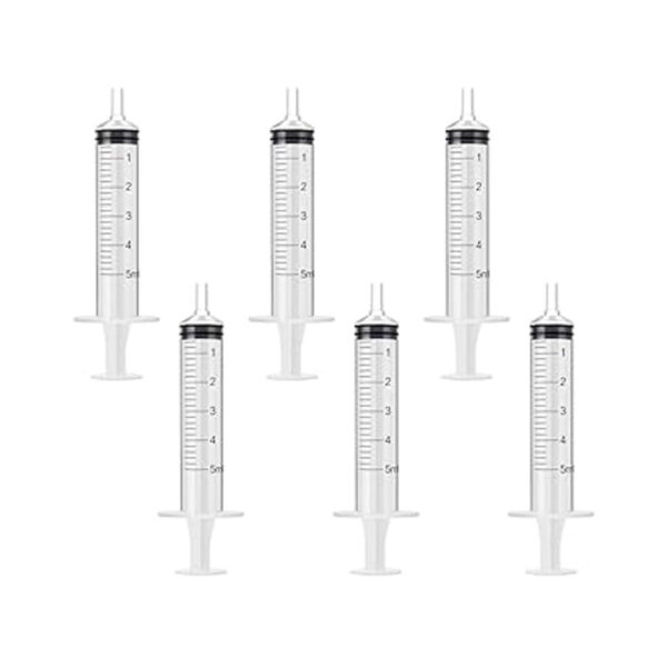 Paquete de 6 jeringas plásticas de 5 ml graduadas. Aguja_2