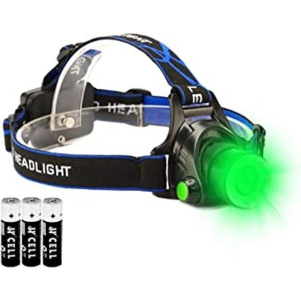 Linterna frontal LED verde impermeable con zoom y 3 modos_1