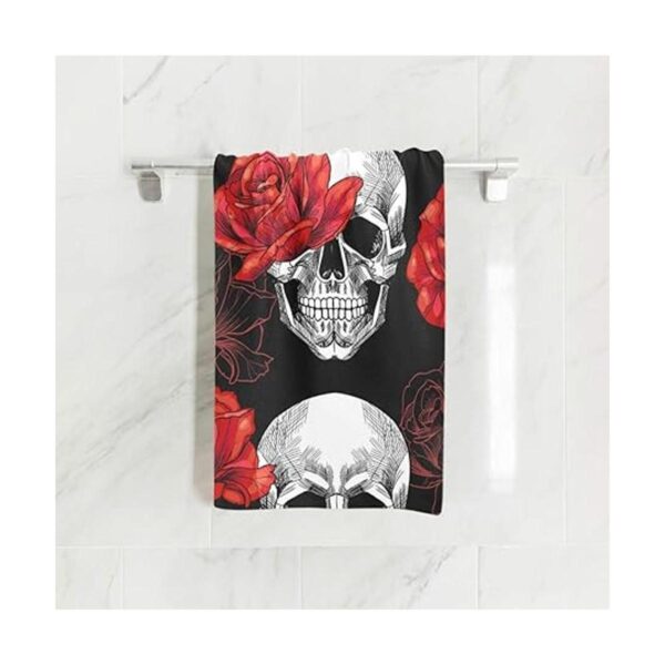 Toalla de mano para Halloween diseño de calavera y rosas_2
