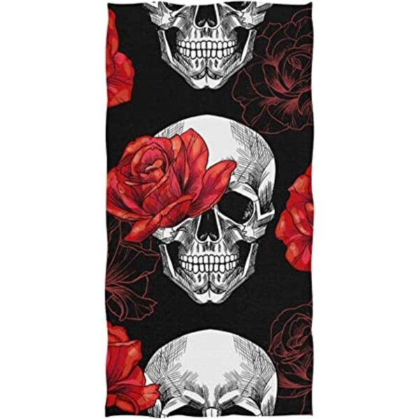 Toalla de mano para Halloween diseño de calavera y rosas_1