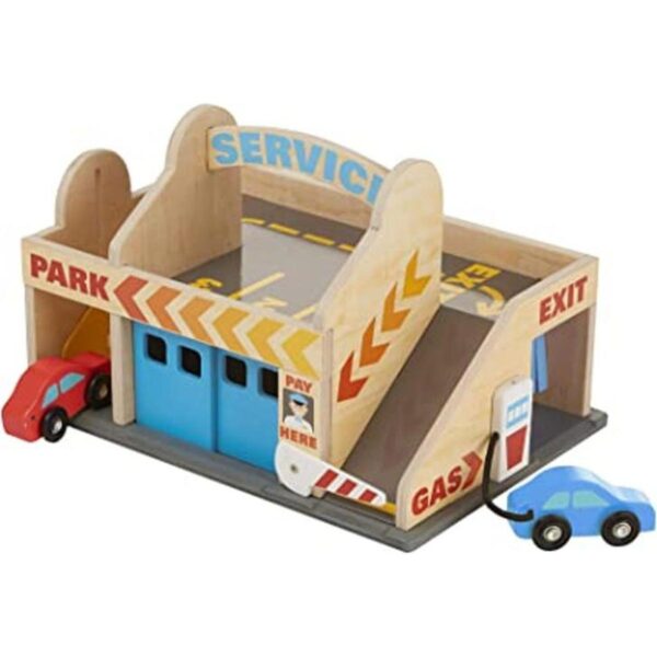 Melissa Doug Estación de servicio con 2 autos de madera_1