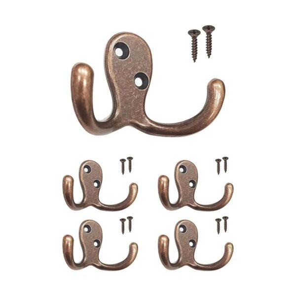 Double Robe Hook 5 Pack Antique Copper with Screws Coat_1