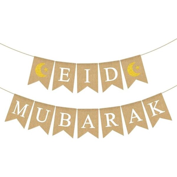 Bandera de yute de Eid Mubarak con luna y estrella Ramadán_1