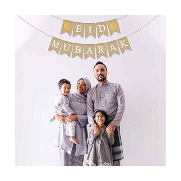 Bandera de yute de Eid Mubarak con luna y estrella Ramadán_5