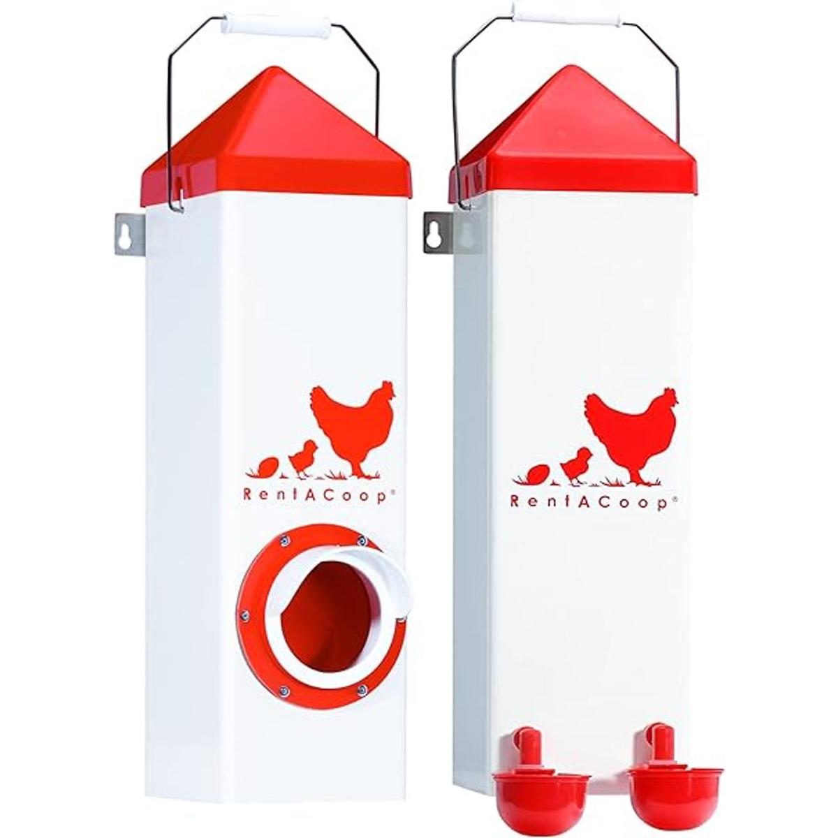 RentACoop Twin Cup Chicken Waterer and Feeder Set 10lbs2