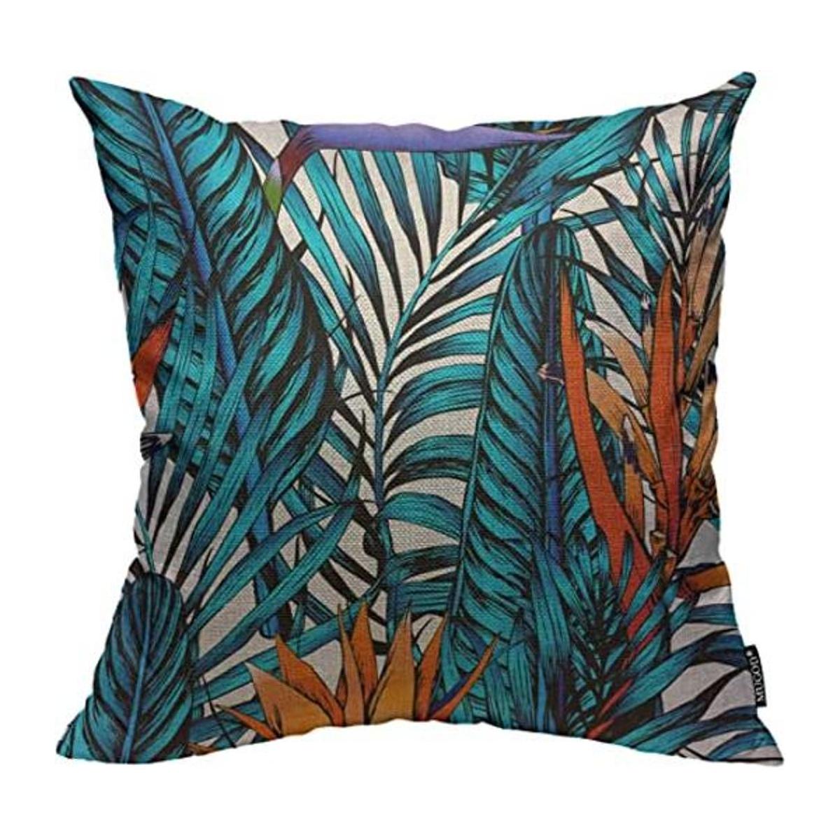 Mugod Funda de almohada con hojas tropicales diseño de