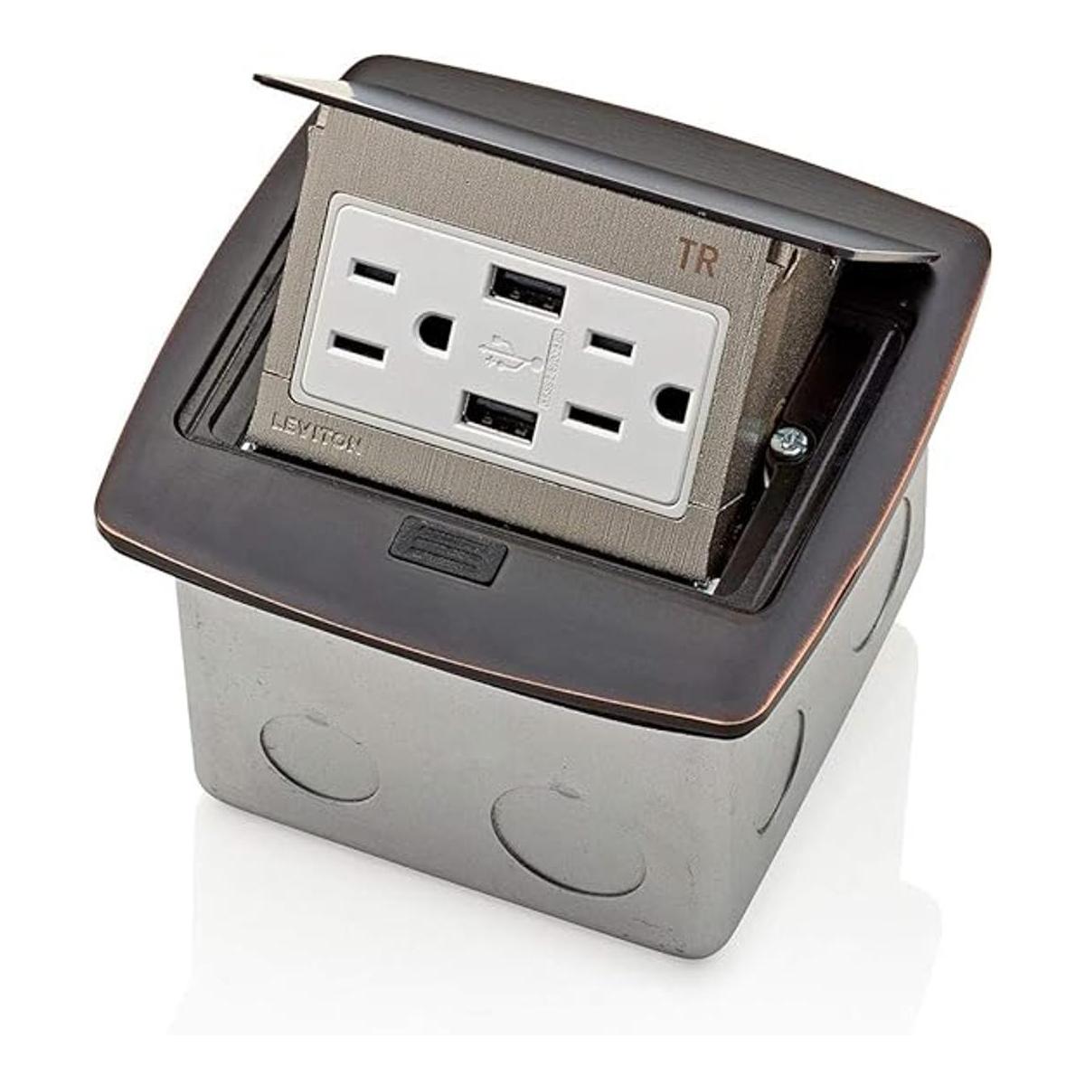 Leviton PFUS1BZ Caja de piso desplegable con cargador