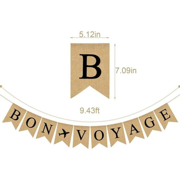 Bandera de yute con diseño de Bon Voyage con retiro de_2