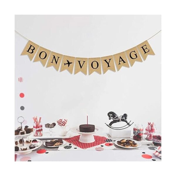 Bandera de yute con diseño de Bon Voyage con retiro de_5