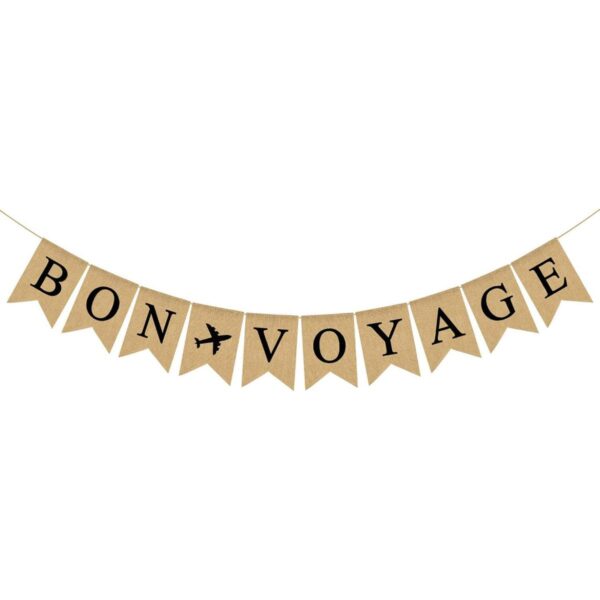 Bandera de yute con diseño de Bon Voyage con retiro de_1
