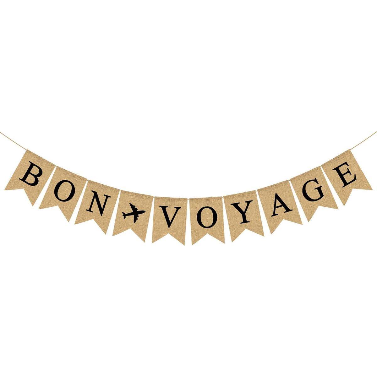 Bandera de yute con diseño de Bon Voyage con retiro de