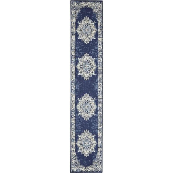 Nourison Grafix Alfombra persa moderna color azul marino_2